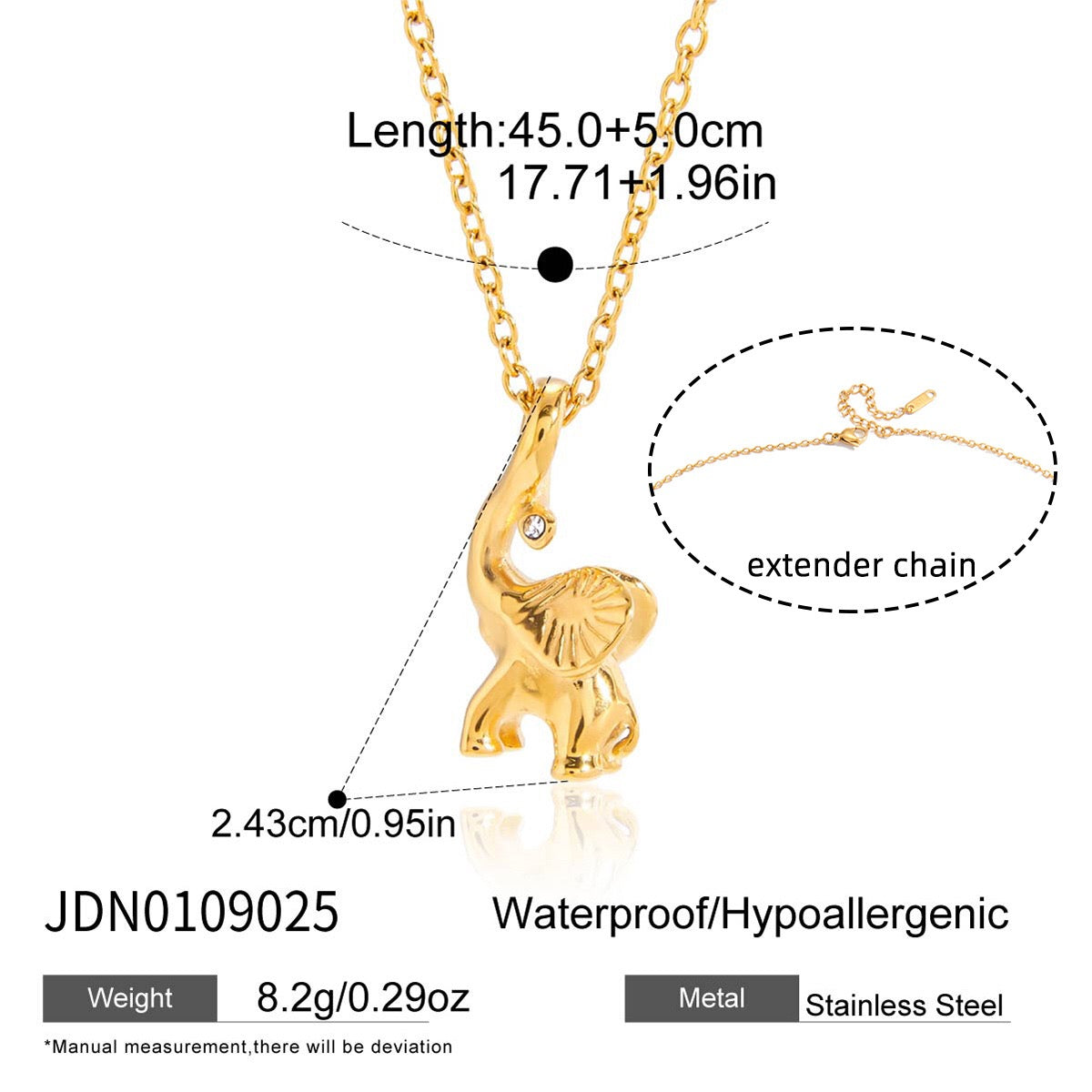 18K Gold Guardian Elephant Pendant Herringbone Snake Chain Layered Necklace Set