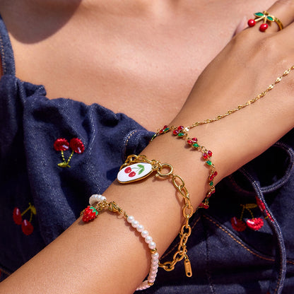 18K Gold Waterproof Red Cherry Trendy Hand Jewelry Chain Bracelet
