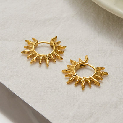 18K Gold Bright Sun Statement Huggie Earrings
