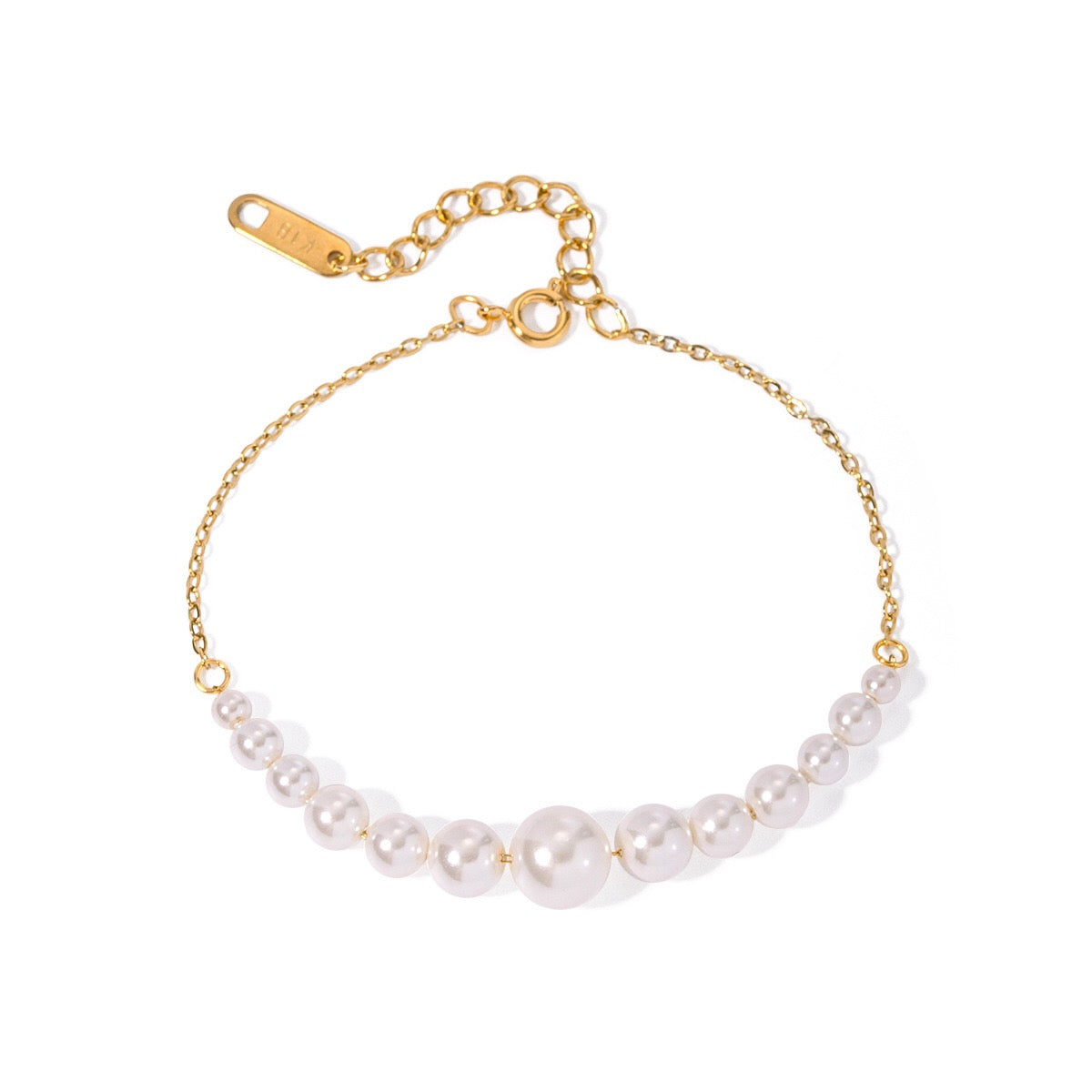 18K Gold Floating Pearls Chain Bracelet Stack