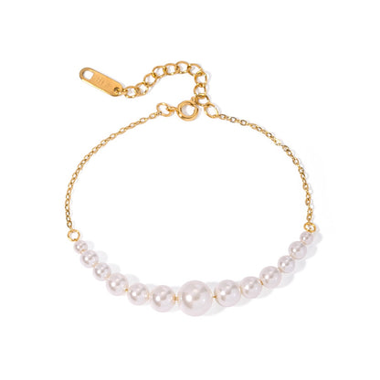 18K Gold Floating Pearls Chain Bracelet Stack