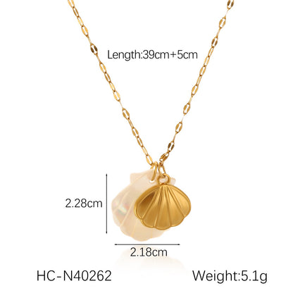 18K Gold Mother of Pearl Seashell Ocean Charm Pendant Necklace