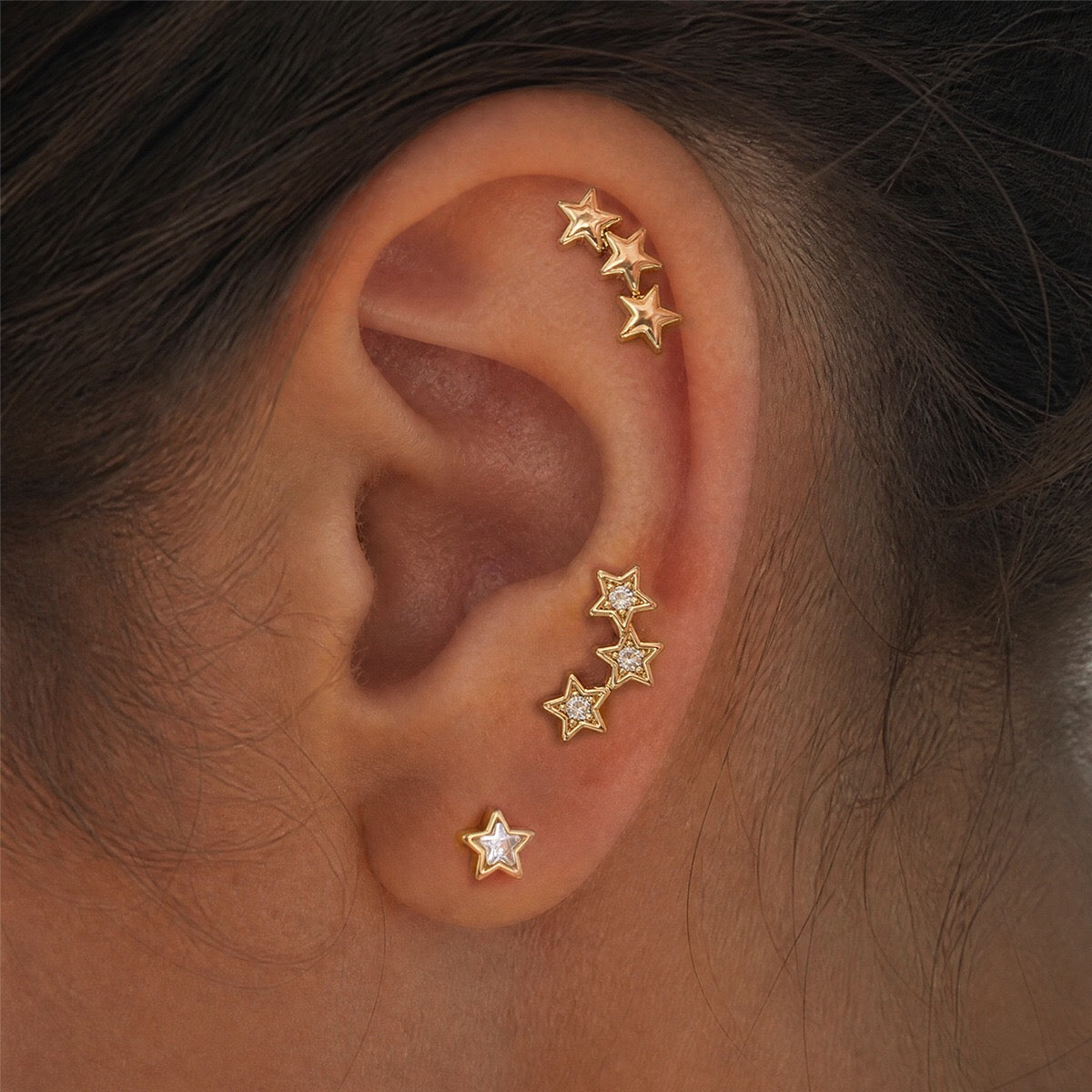 18K Gold Celestial Glow Stars Flat Back Stud Nap Earrings Set