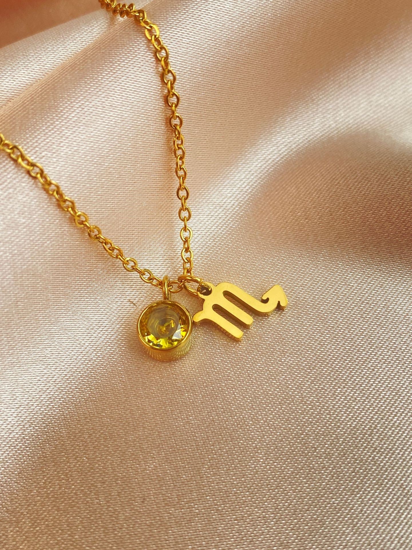 18K Gold Zodiac Birthstone Pendant Necklace