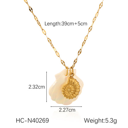 18K Gold Mother of Pearl Seashell Ocean Charm Pendant Necklace