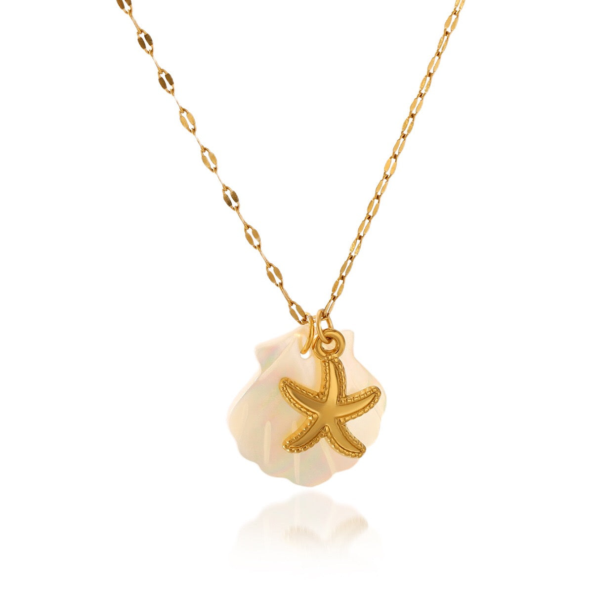 18K Gold Mother of Pearl Seashell Ocean Charm Pendant Necklace