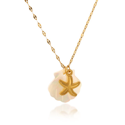 18K Gold Mother of Pearl Seashell Ocean Charm Pendant Necklace