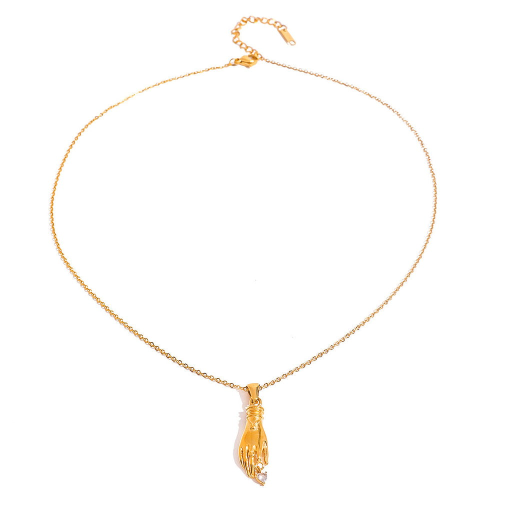 18K Gold Heart in Hand Pendant Necklace