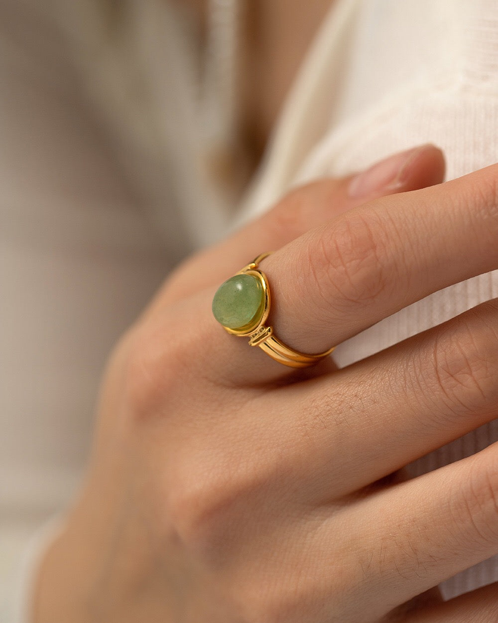 18K Gold Color Gemstone Statement Ring