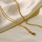 18K Gold Minimalist Bar Double Beaded Chain Layered Necklace