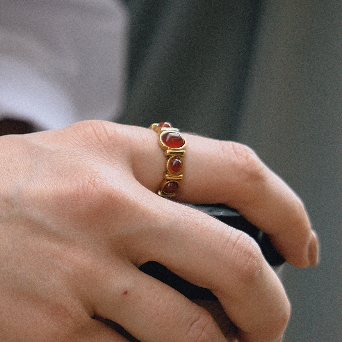 18K Gold Royal Tiger Eye Gemstone Stacking Ring