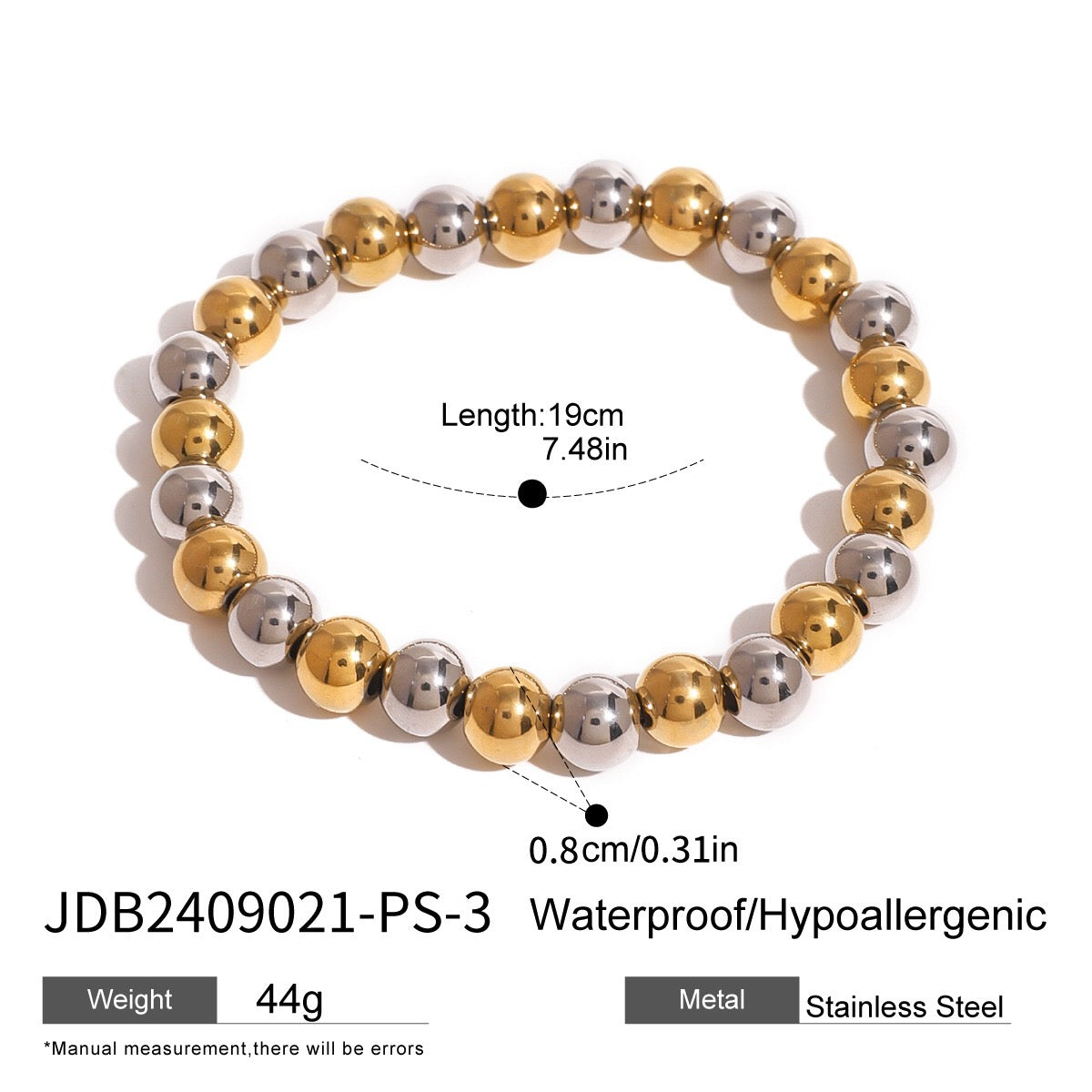 18K Gold and Silver Two Tone Essential Beaded Bracelet