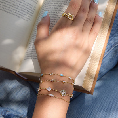 18K Gold Blue Lagoon Dainty Chain Bracelet Stacks