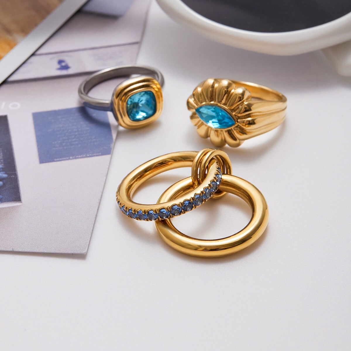 18K Gold Blue Reverie Statement Cocktail Stacking Ring