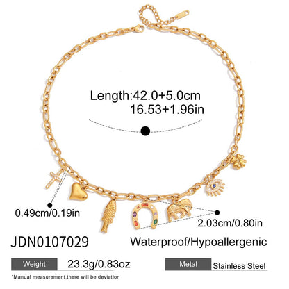 18K Gold Wicked Luck Horseshoe Clover Charm Necklace