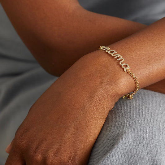 18K Gold Heartline Mama Scripted Letter Dainty Chain Bracelet