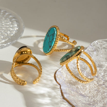 18K Gold Old Money Oval Gemstone Statement Ring