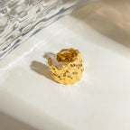 18K Gold Hammered Texture Statement Band Ring