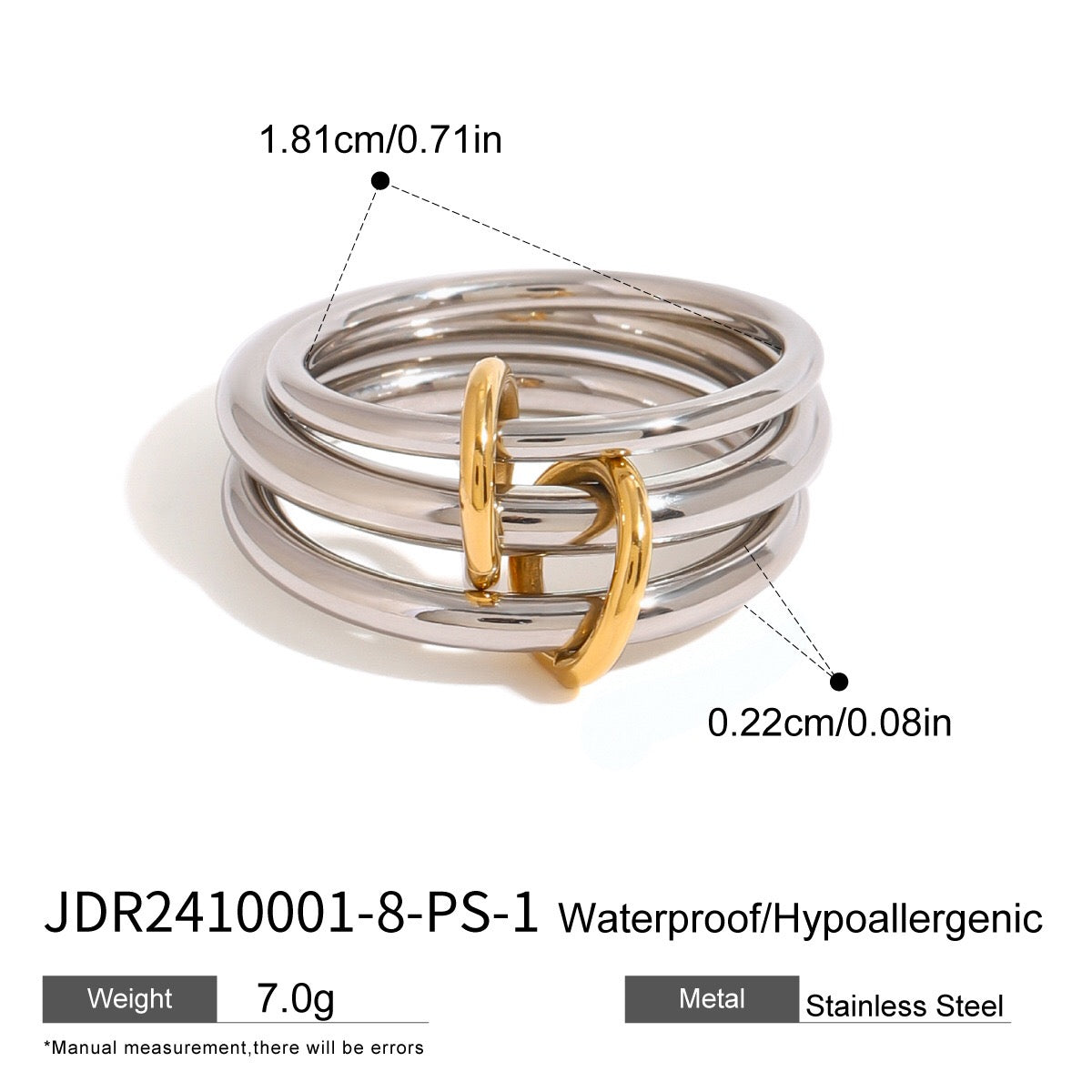 18K Gold and Silver Two Tone Connected Multi Layers Spinelli Stacking Rings
