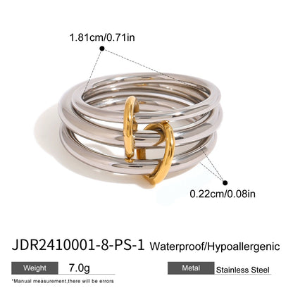 18K Gold and Silver Two Tone Connected Multi Layers Spinelli Stacking Rings