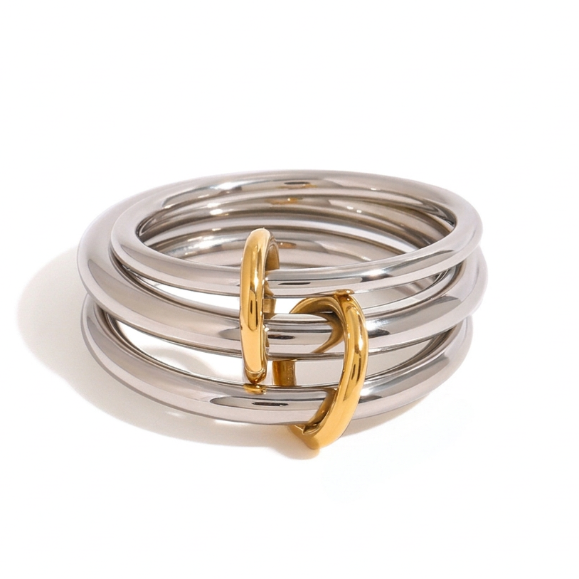 18K Gold and Silver Two Tone Connected Multi Layers Spinelli Trinity Stacking Rings