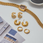 18K Gold Glory Bling Huggie Earrings Ear Cuff Set