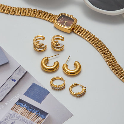 18K Gold Glory Bling Huggie Earrings Ear Cuff Set