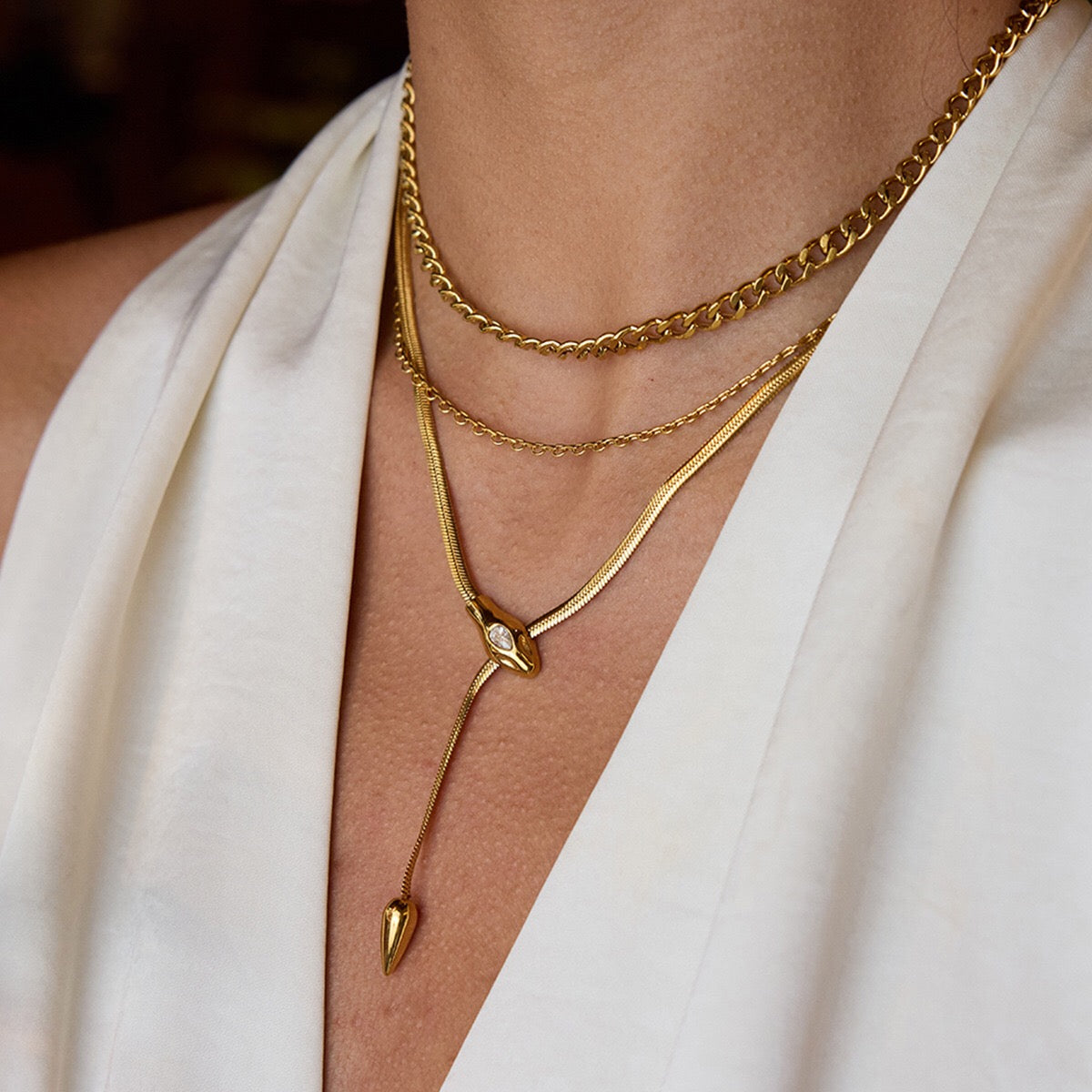 18K Gold Queen Vibe Snake Y Shape Chain Necklace Set