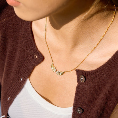 18K Gold Heaven Sent Angel Wing Pendant Star Dainty Chain Layered Necklace Set