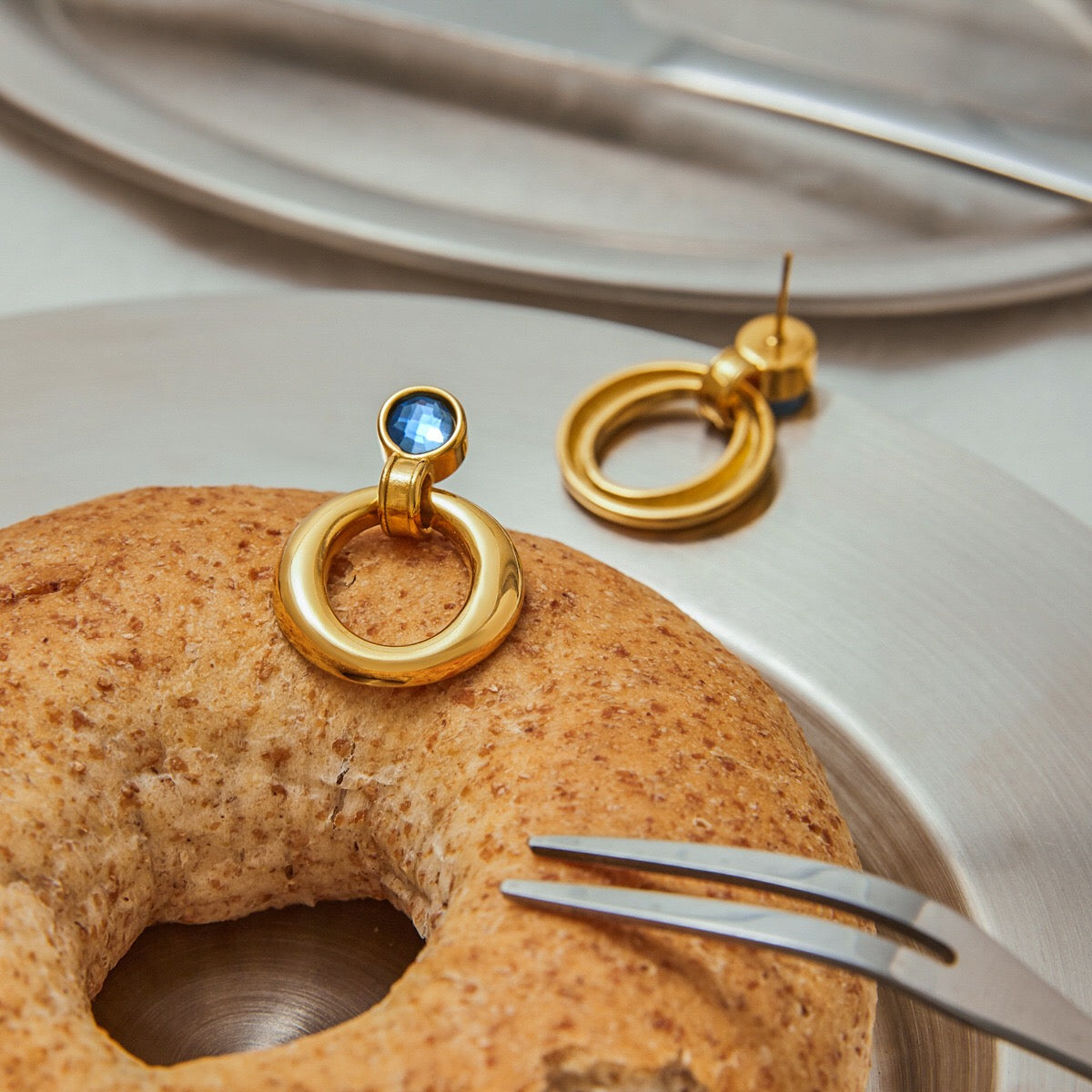 18K Gold Modern Azure Geometric Statement Stud Earrings