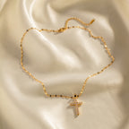 18K Gold Bling Cross CZ Pendant Necklace