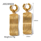 18K Gold Ribbed Plate Statement Huggie Earrings with Charm