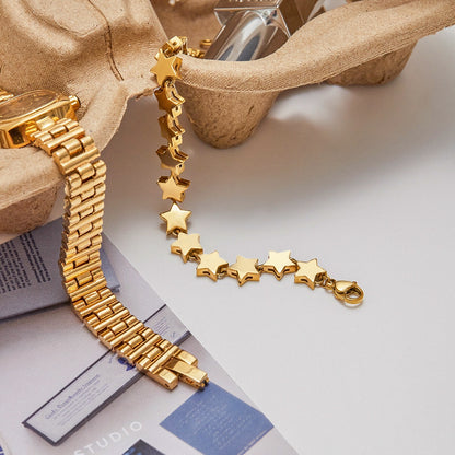 18K Gold Pink Dream Star Tennis Chain Bracelet Stack