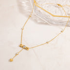 18K Gold Bling Mom CZ Lariat Necklace
