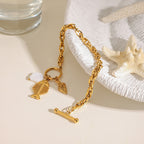 18K Gold Coastline Shell Fishbone Toggle Chain Charm Bracelet