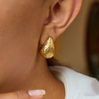 18K Gold Teardrop Opal Stud Earrings Ear Cuff Set