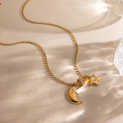 18K Gold Starlight Star and Moon Charm Necklace