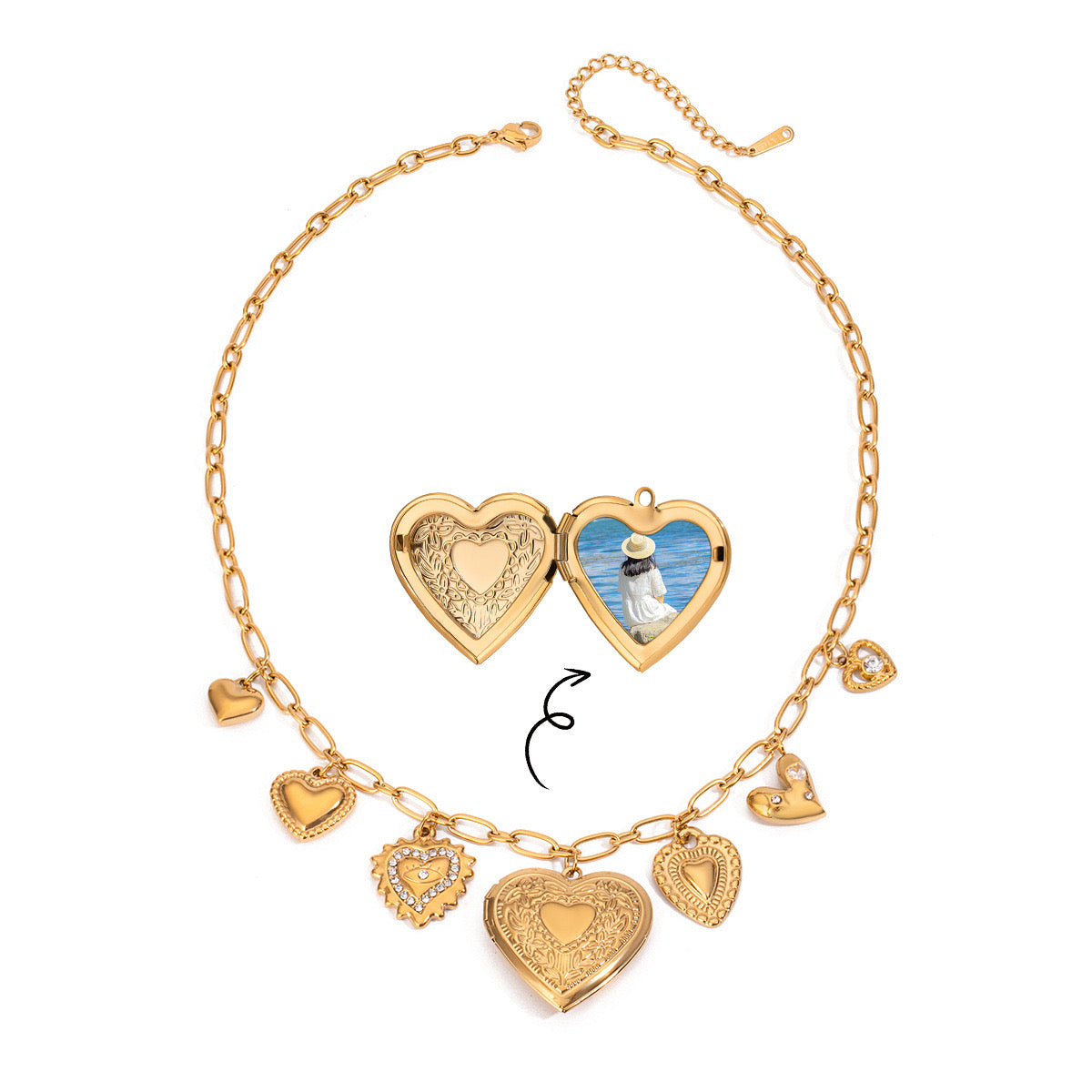 18K Gold Heart Locket Charm Bracelet