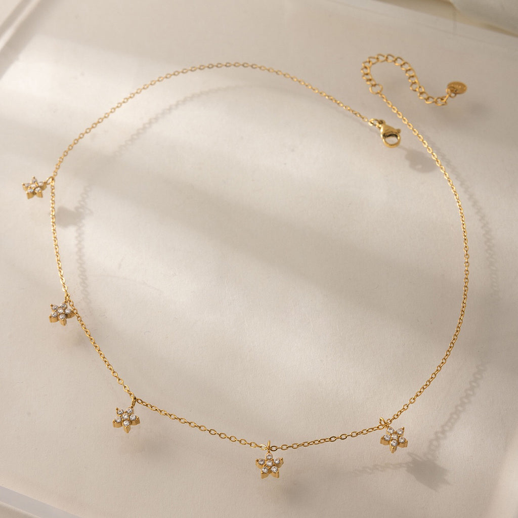 18K Gold Star Flower Dainty Chain Y Shape Layered Necklace Set