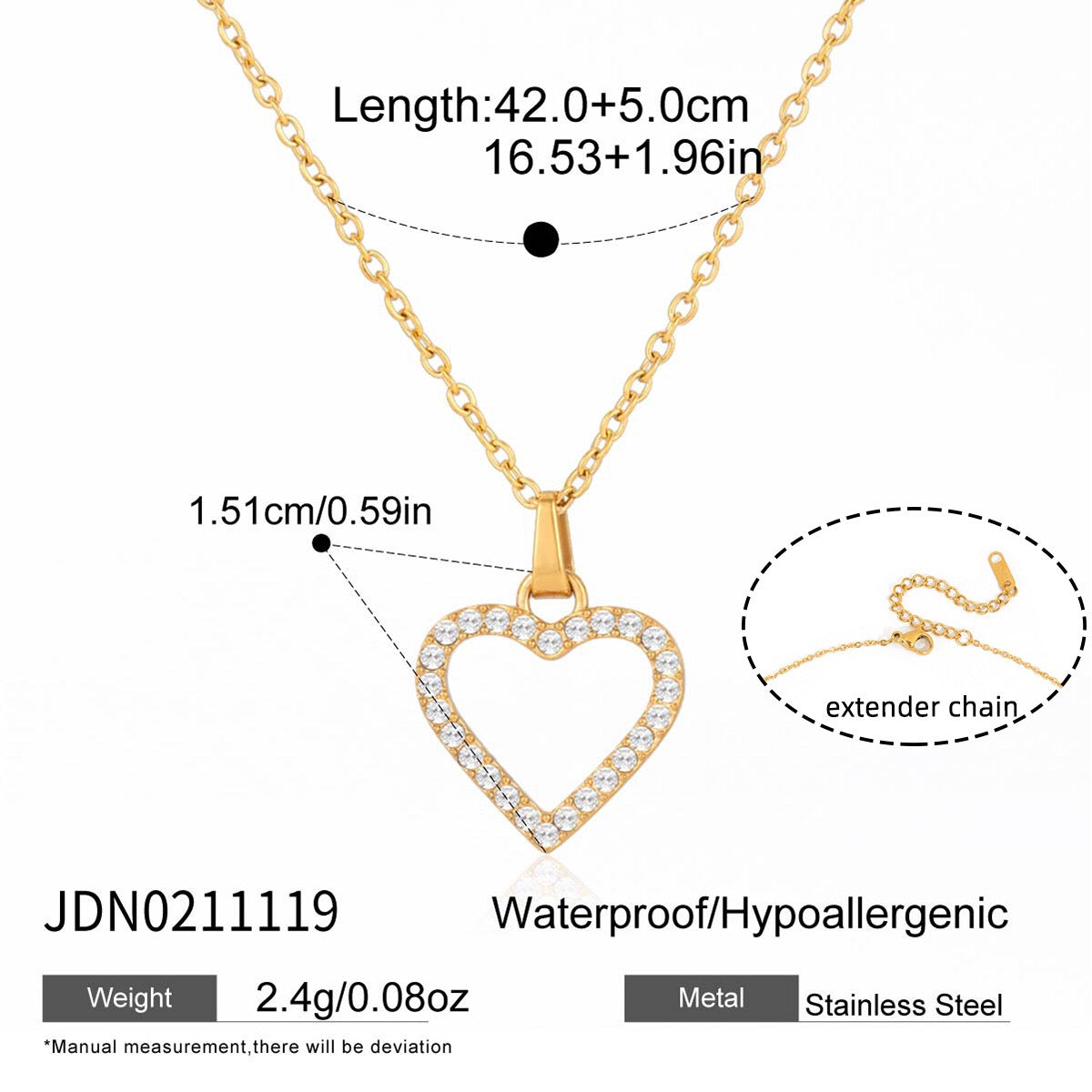 18K Gold Heartstrings Dainty Bling Heart Pendant Necklace
