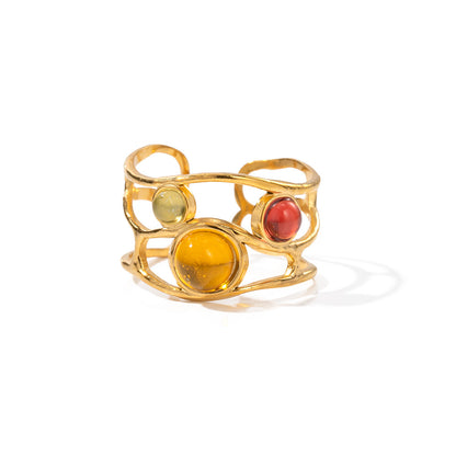 18K Gold Unique Gem Cuff Ring