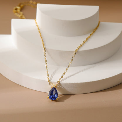 18K Gold Teardrop Birthstone Pendant Necklace