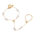18K Gold Starlit Elegant Pearl Hand Chain Bracelet