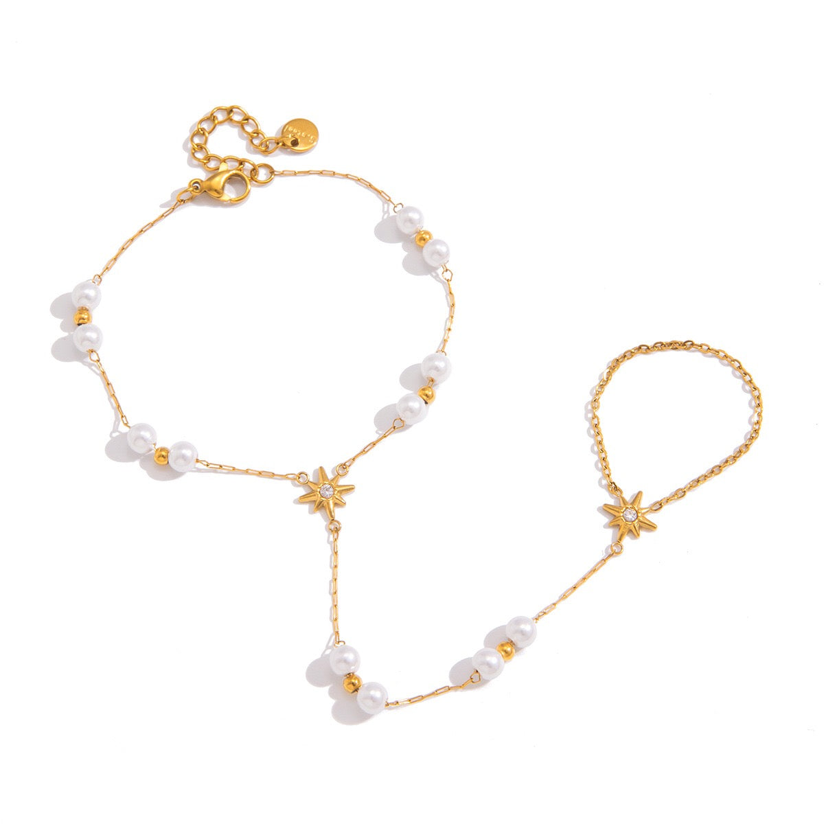 18K Gold Starlit Elegant Pearl Hand Chain Bracelet