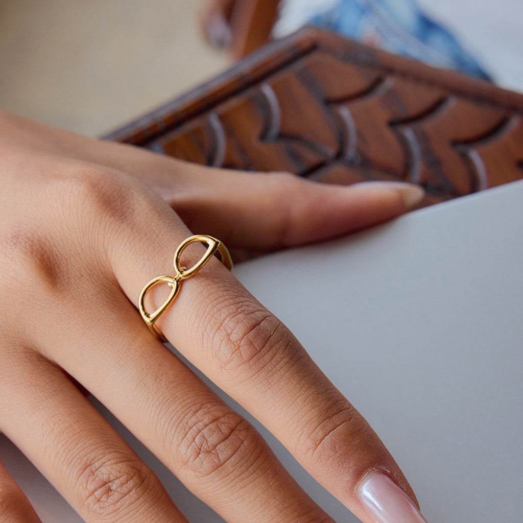 18K Gold Sexy Nerd Dainty Glasses Stacking Cuff Ring