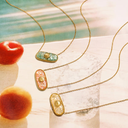 18K Gold Seashell Jelly Color Dainty Pendant Necklace