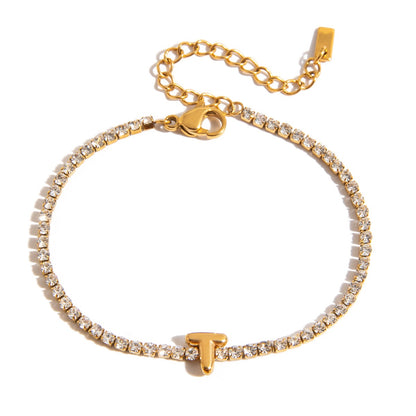 18K Gold Glam Bubble Letter Initial Tennis Bracelet