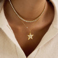 18K Gold Stellar Heart Pendant Tennis Chain Layered Necklace Set