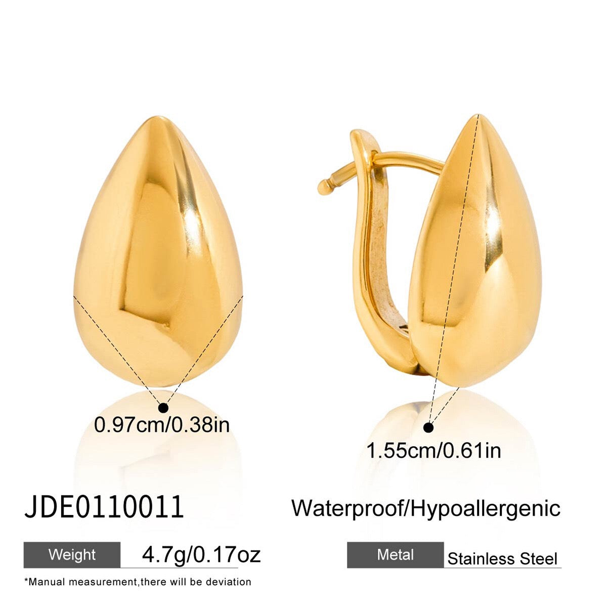 18K Gold Sunkissed Teardrop Statement Stud Earrings Ear Cuff Set
