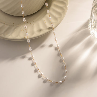 18K Gold Classic Pearl Chain Necklace